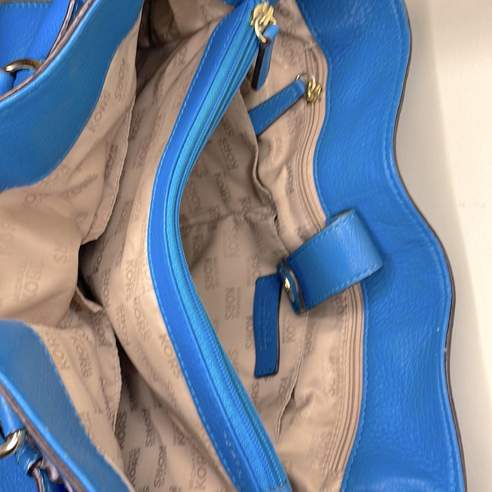 Michael Kors Hamilton Large East West Teal Gold Hardware Leather Purse Tote - Picture 8 of 13